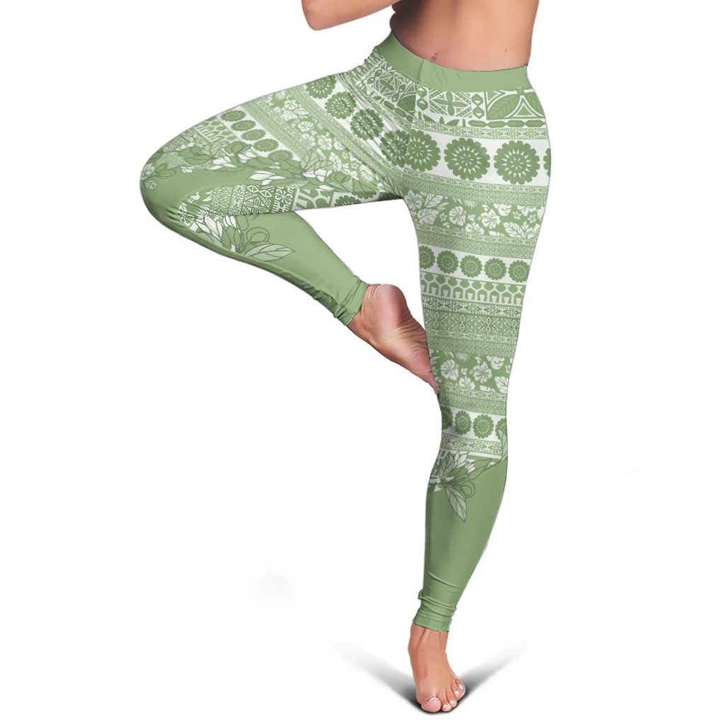 Fiji Marau na Kerisimasi Leggings Sage Green Tagimoucia Tapa Masi Tribal LT9 - Polynesian Pride