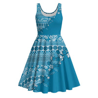 Fiji Marau na Kerisimasi Midi Dress Aqua Tagimoucia Tapa Masi Tribal LT9 Aqua - Polynesian Pride