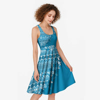 Fiji Marau na Kerisimasi Midi Dress Aqua Tagimoucia Tapa Masi Tribal LT9 - Polynesian Pride