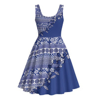 Fiji Marau na Kerisimasi Midi Dress Blue Tagimoucia Tapa Masi Tribal LT9 - Polynesian Pride