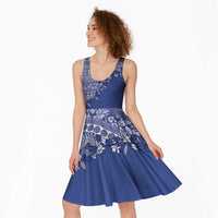 Fiji Marau na Kerisimasi Midi Dress Blue Tagimoucia Tapa Masi Tribal LT9 - Polynesian Pride
