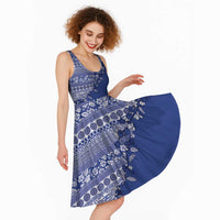 Fiji Marau na Kerisimasi Midi Dress Blue Tagimoucia Tapa Masi Tribal LT9 - Polynesian Pride