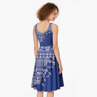 Fiji Marau na Kerisimasi Midi Dress Blue Tagimoucia Tapa Masi Tribal LT9 - Polynesian Pride