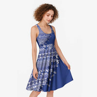 Fiji Marau na Kerisimasi Midi Dress Blue Tagimoucia Tapa Masi Tribal LT9 - Polynesian Pride
