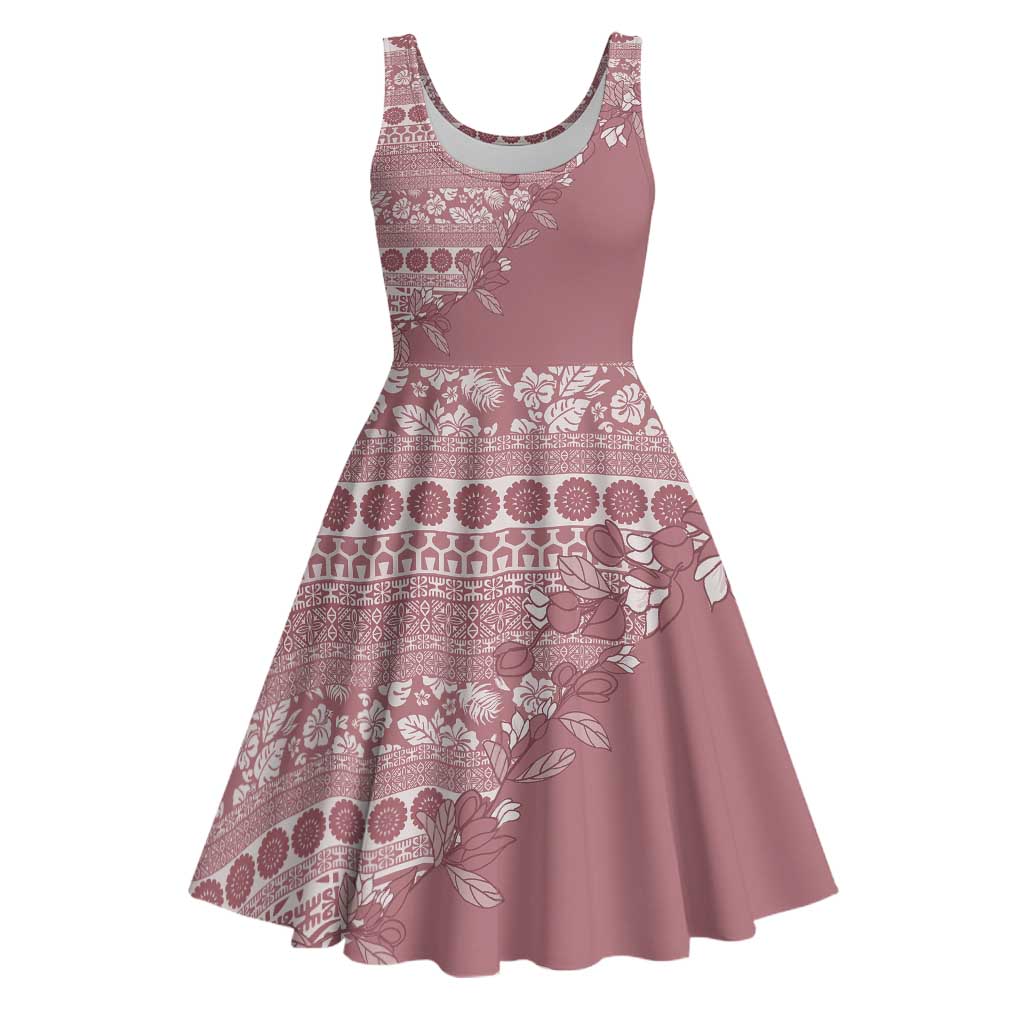 Fiji Marau na Kerisimasi Midi Dress Dusty Rose Tagimoucia Tapa Masi Tribal LT9 Pink - Polynesian Pride
