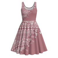 Fiji Marau na Kerisimasi Midi Dress Dusty Rose Tagimoucia Tapa Masi Tribal LT9 Pink - Polynesian Pride