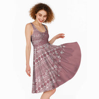 Fiji Marau na Kerisimasi Midi Dress Dusty Rose Tagimoucia Tapa Masi Tribal LT9 - Polynesian Pride