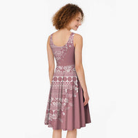 Fiji Marau na Kerisimasi Midi Dress Dusty Rose Tagimoucia Tapa Masi Tribal LT9 - Polynesian Pride