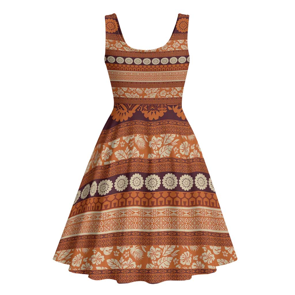 Fiji Marau na Kerisimasi Midi Dress Gold Tapa Masi Inspired Christmas LT9 - Polynesian Pride