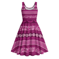Fiji Marau na Kerisimasi Midi Dress Pink Tapa Masi Inspired Christmas LT9 Pink - Polynesian Pride