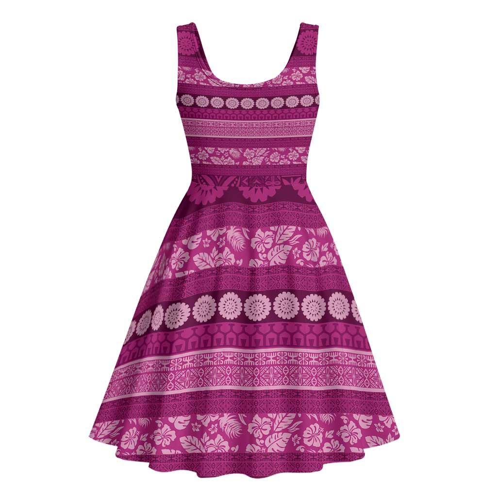 Fiji Marau na Kerisimasi Midi Dress Pink Tapa Masi Inspired Christmas LT9 - Polynesian Pride