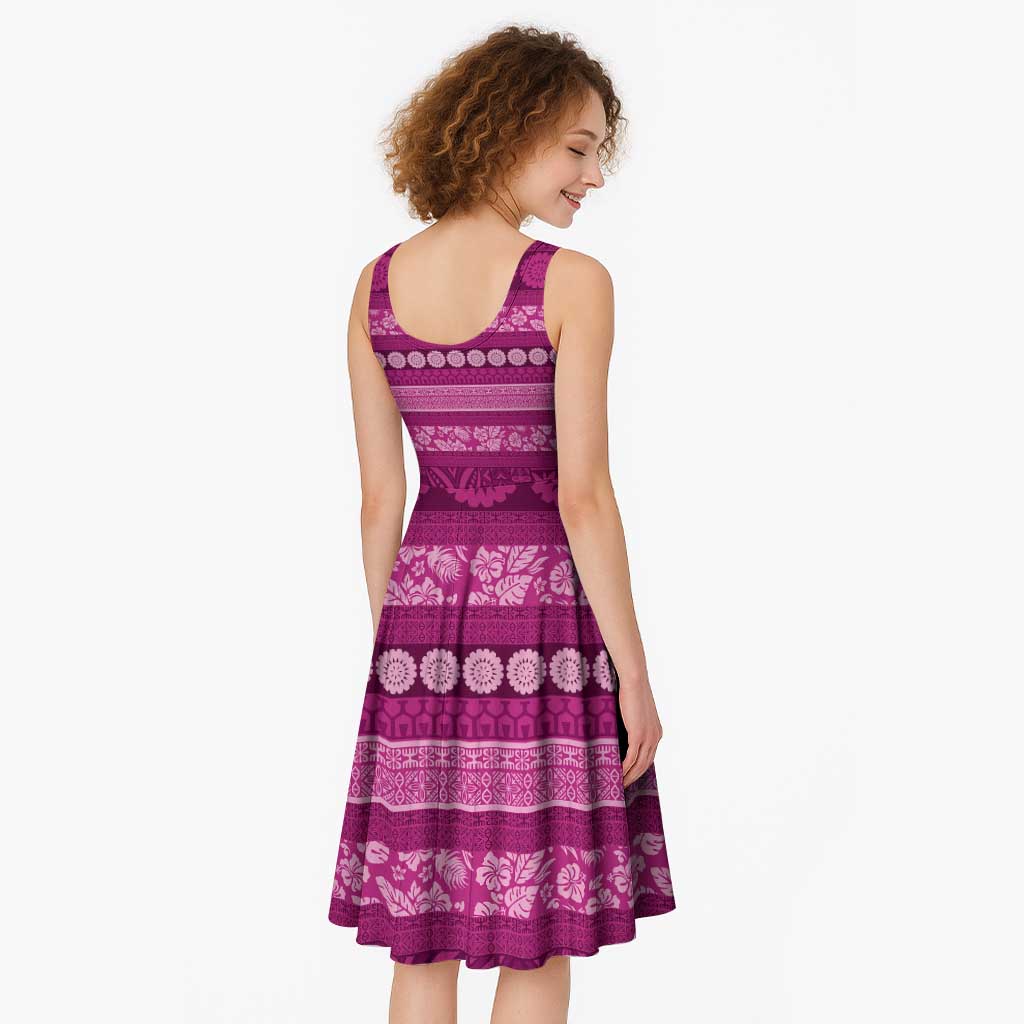 Fiji Marau na Kerisimasi Midi Dress Pink Tapa Masi Inspired Christmas LT9 - Polynesian Pride