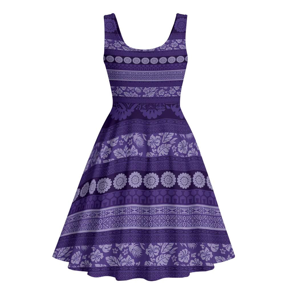 Fiji Marau na Kerisimasi Midi Dress Purple Tapa Masi Inspired Christmas LT9 - Polynesian Pride