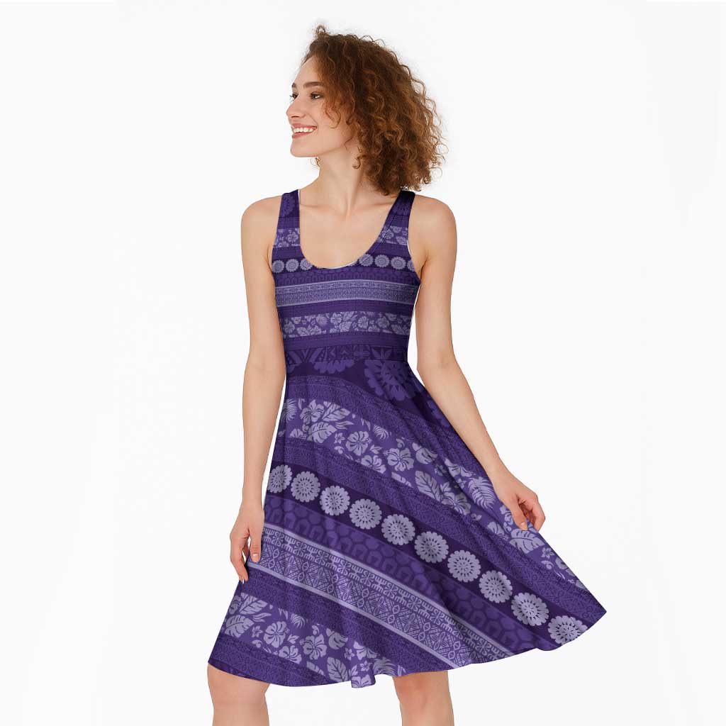Fiji Marau na Kerisimasi Midi Dress Purple Tapa Masi Inspired Christmas LT9 - Polynesian Pride