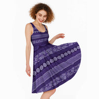 Fiji Marau na Kerisimasi Midi Dress Purple Tapa Masi Inspired Christmas LT9 - Polynesian Pride