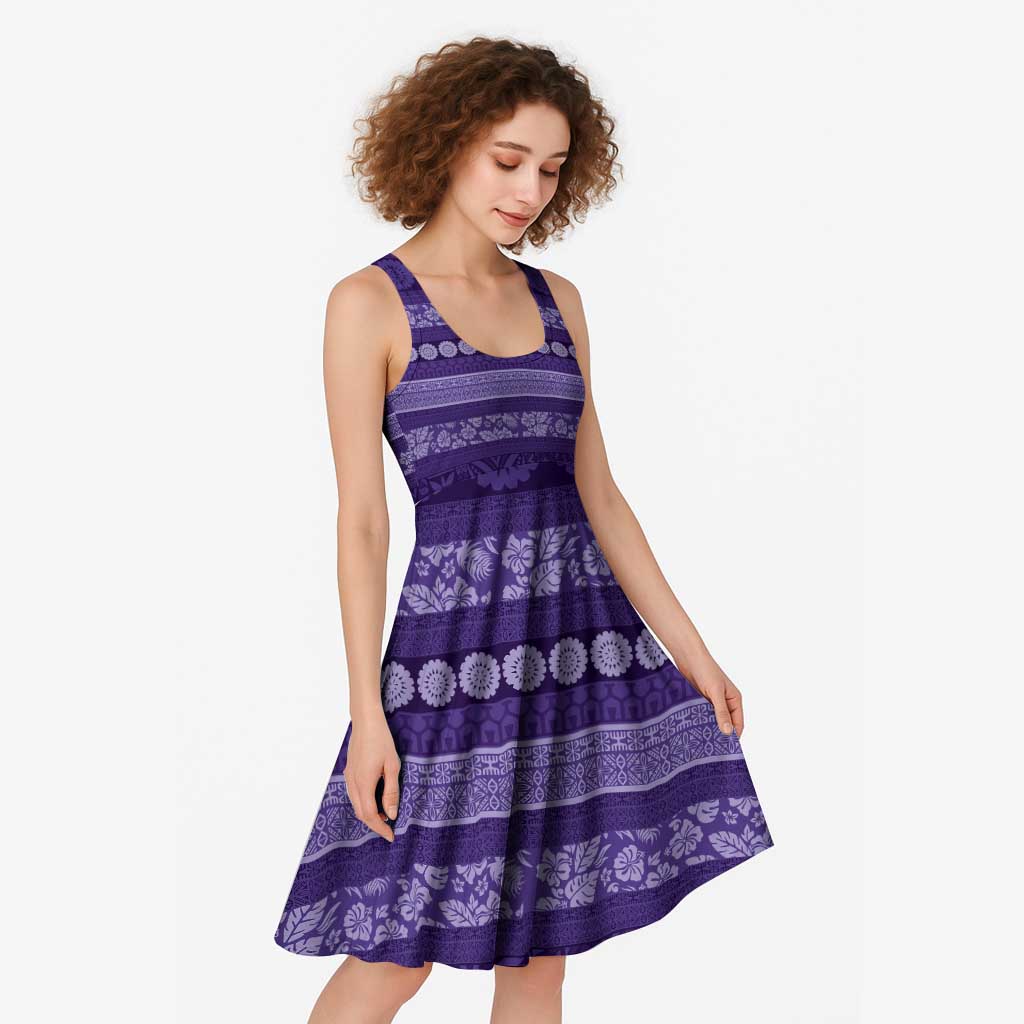 Fiji Marau na Kerisimasi Midi Dress Purple Tapa Masi Inspired Christmas LT9 - Polynesian Pride
