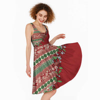 Fiji Marau na Kerisimasi Midi Dress Red Tagimoucia Tapa Masi Tribal LT9 - Polynesian Pride