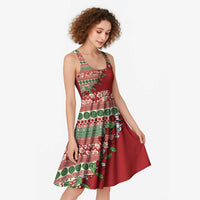 Fiji Marau na Kerisimasi Midi Dress Red Tagimoucia Tapa Masi Tribal LT9 - Polynesian Pride