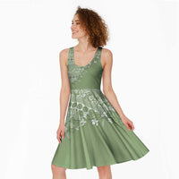 Fiji Marau na Kerisimasi Midi Dress Sage Green Tagimoucia Tapa Masi Tribal LT9 - Polynesian Pride
