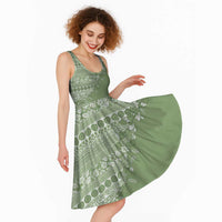 Fiji Marau na Kerisimasi Midi Dress Sage Green Tagimoucia Tapa Masi Tribal LT9 - Polynesian Pride
