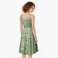 Fiji Marau na Kerisimasi Midi Dress Sage Green Tagimoucia Tapa Masi Tribal LT9 - Polynesian Pride