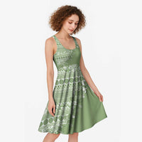 Fiji Marau na Kerisimasi Midi Dress Sage Green Tagimoucia Tapa Masi Tribal LT9 - Polynesian Pride