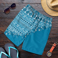 Fiji Marau na Kerisimasi Shorts for Men Aqua Tagimoucia Tapa Masi Tribal LT9 Aqua - Polynesian Pride