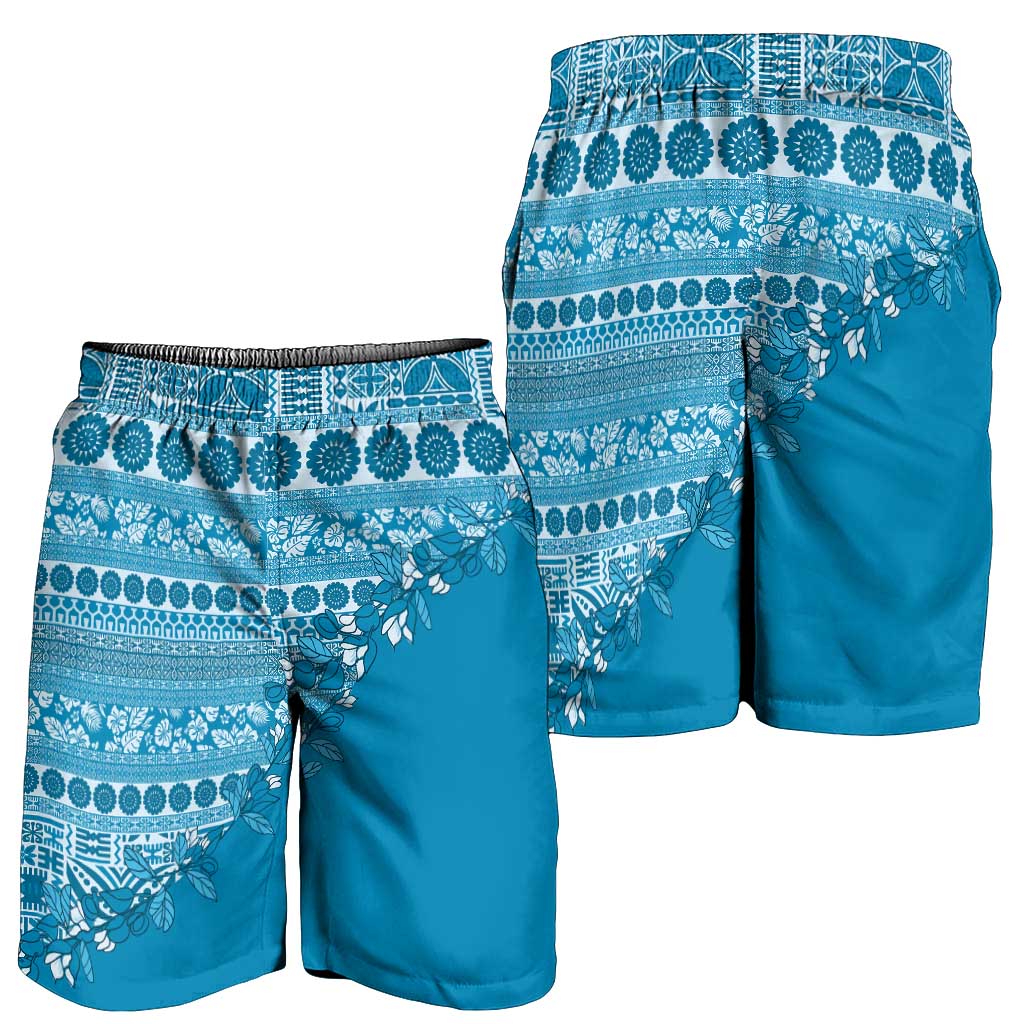 Fiji Marau na Kerisimasi Shorts for Men Aqua Tagimoucia Tapa Masi Tribal LT9 - Polynesian Pride