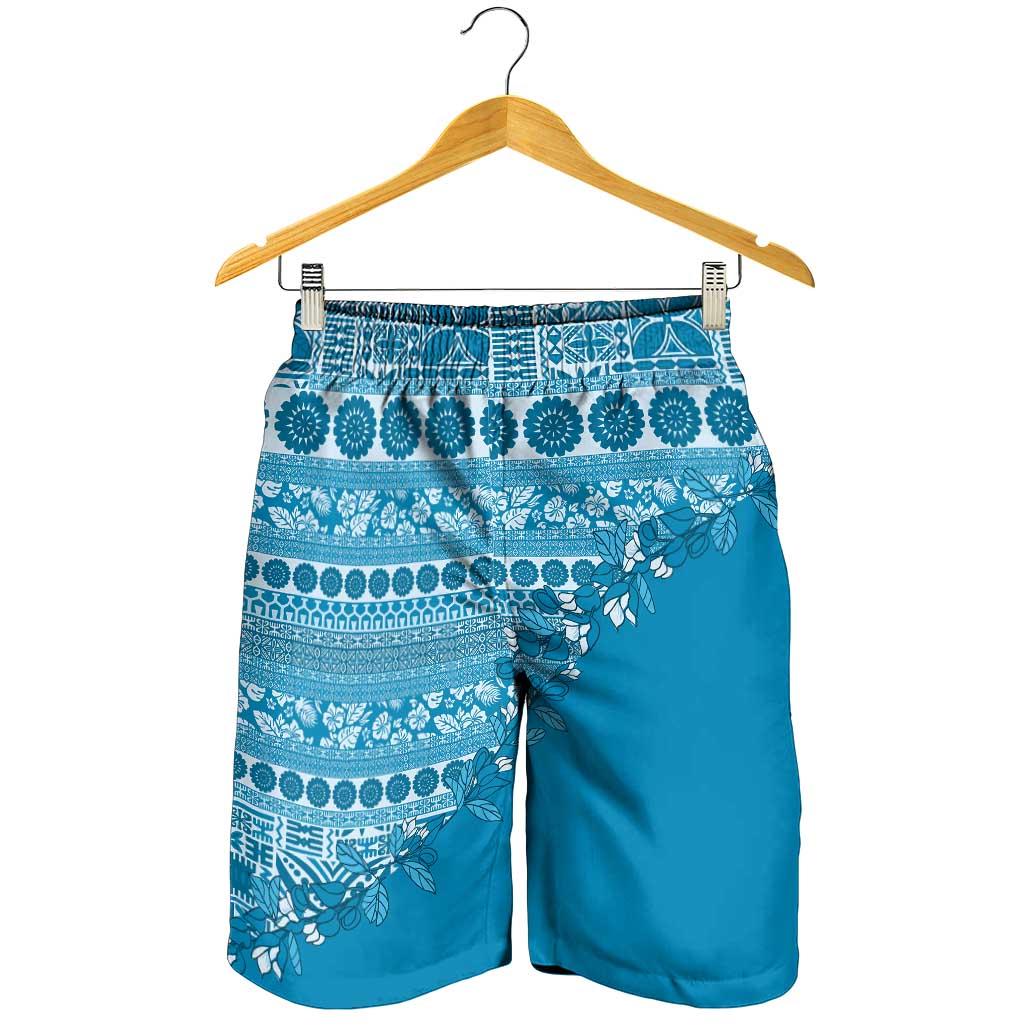 Fiji Marau na Kerisimasi Shorts for Men Aqua Tagimoucia Tapa Masi Tribal LT9 - Polynesian Pride