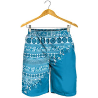Fiji Marau na Kerisimasi Shorts for Men Aqua Tagimoucia Tapa Masi Tribal LT9 - Polynesian Pride