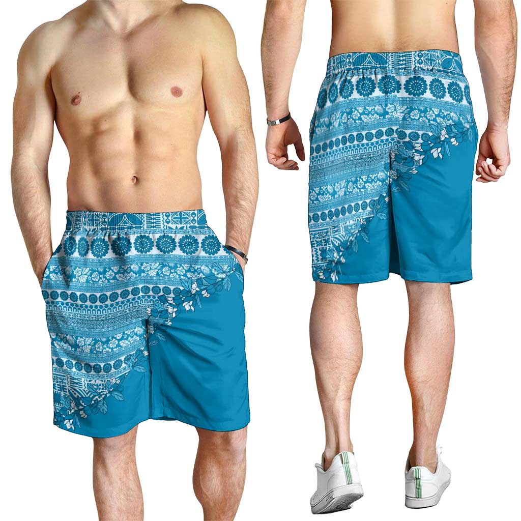 Fiji Marau na Kerisimasi Shorts for Men Aqua Tagimoucia Tapa Masi Tribal LT9 - Polynesian Pride