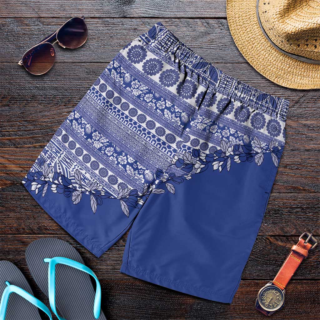 Fiji Marau na Kerisimasi Shorts for Men Blue Tagimoucia Tapa Masi Tribal LT9 Blue - Polynesian Pride