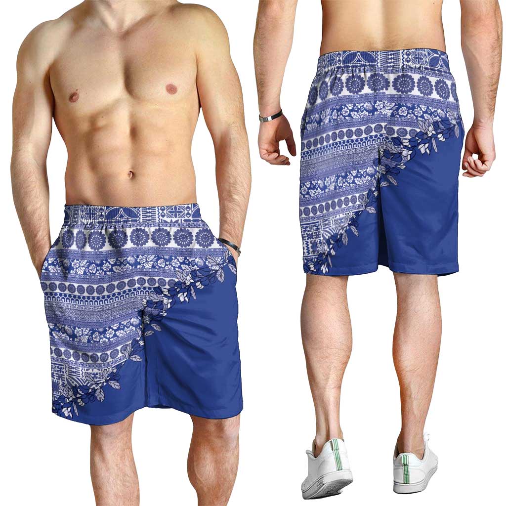Fiji Marau na Kerisimasi Shorts for Men Blue Tagimoucia Tapa Masi Tribal LT9 - Polynesian Pride