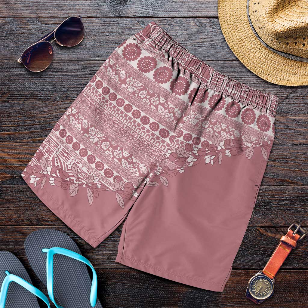 Fiji Marau na Kerisimasi Shorts for Men Dusty Rose Tagimoucia Tapa Masi Tribal LT9 Pink - Polynesian Pride