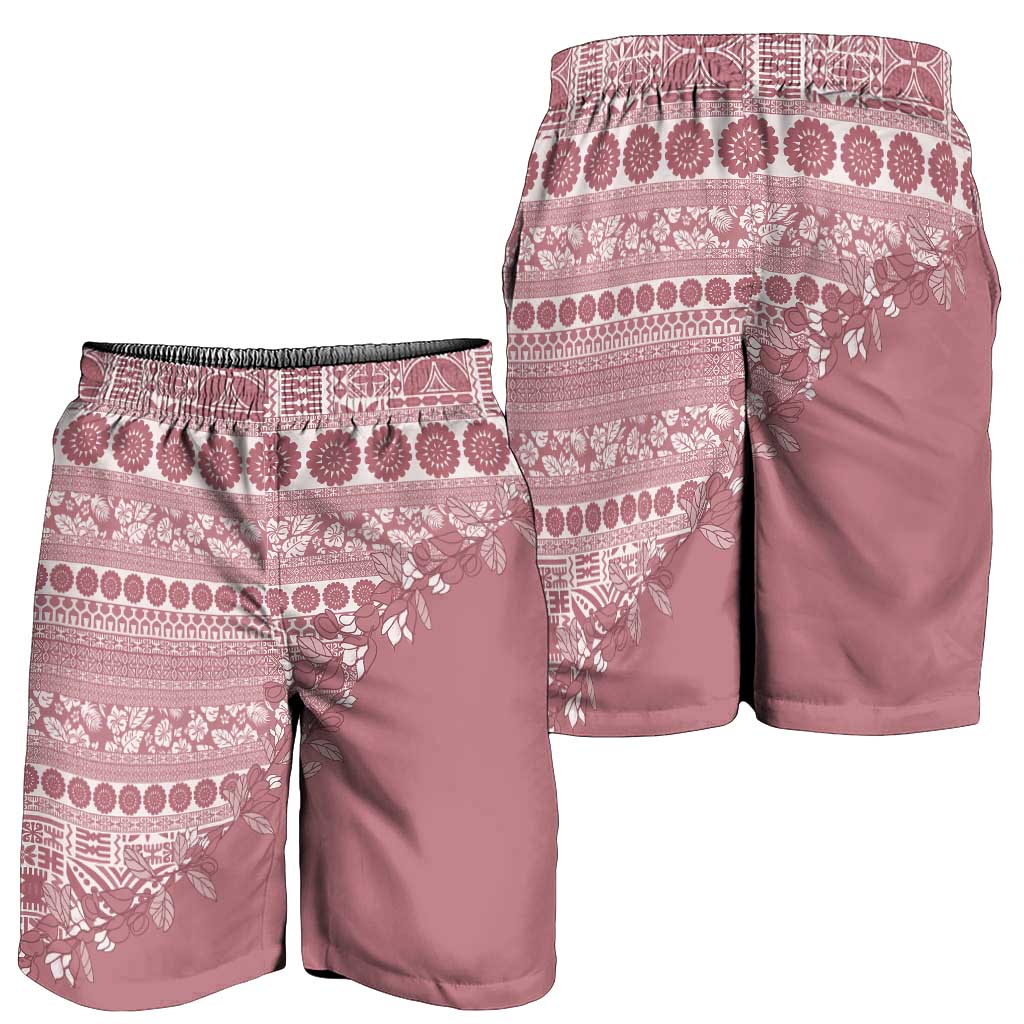 Fiji Marau na Kerisimasi Shorts for Men Dusty Rose Tagimoucia Tapa Masi Tribal LT9 - Polynesian Pride
