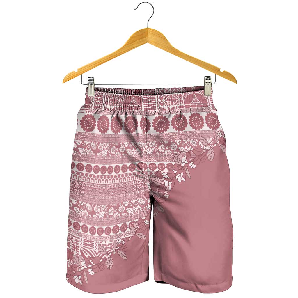 Fiji Marau na Kerisimasi Shorts for Men Dusty Rose Tagimoucia Tapa Masi Tribal LT9 - Polynesian Pride