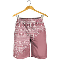 Fiji Marau na Kerisimasi Shorts for Men Dusty Rose Tagimoucia Tapa Masi Tribal LT9 - Polynesian Pride