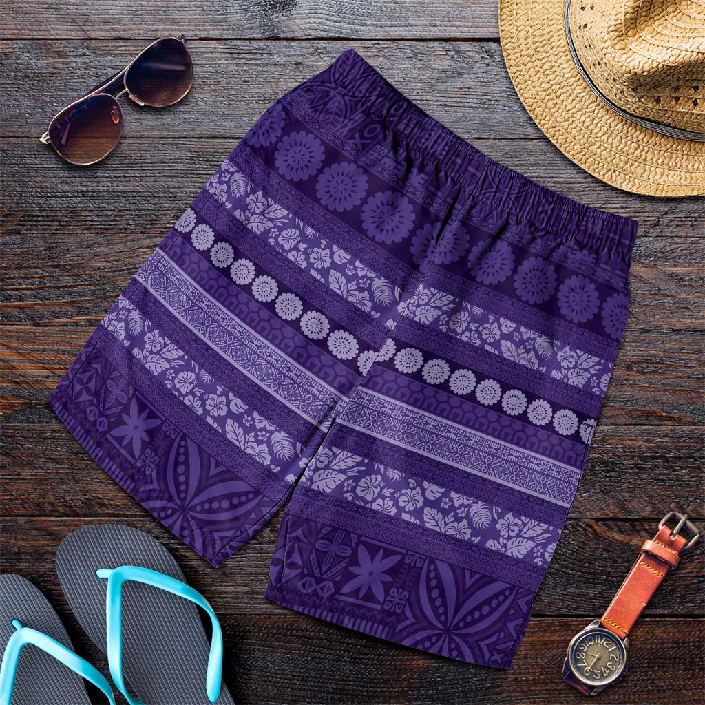 Fiji Marau na Kerisimasi Shorts for Men Purple Tapa Masi Inspired Christmas LT9 Purple - Polynesian Pride