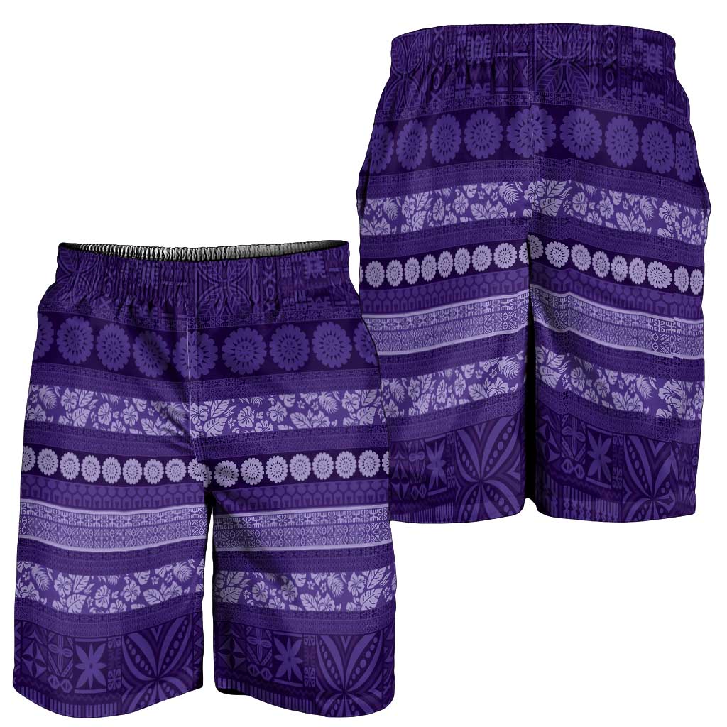 Fiji Marau na Kerisimasi Shorts for Men Purple Tapa Masi Inspired Christmas LT9 - Polynesian Pride