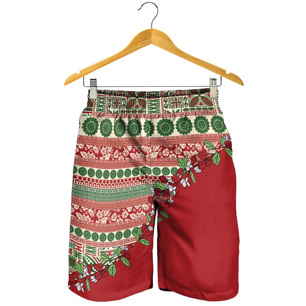 Fiji Marau na Kerisimasi Shorts for Men Red Tagimoucia Tapa Masi Tribal LT9 - Polynesian Pride