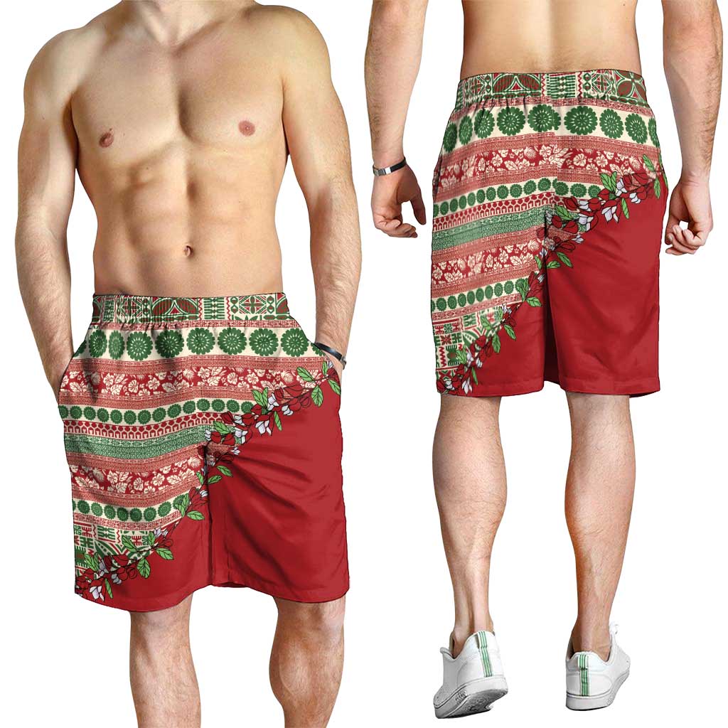 Fiji Marau na Kerisimasi Shorts for Men Red Tagimoucia Tapa Masi Tribal LT9 - Polynesian Pride