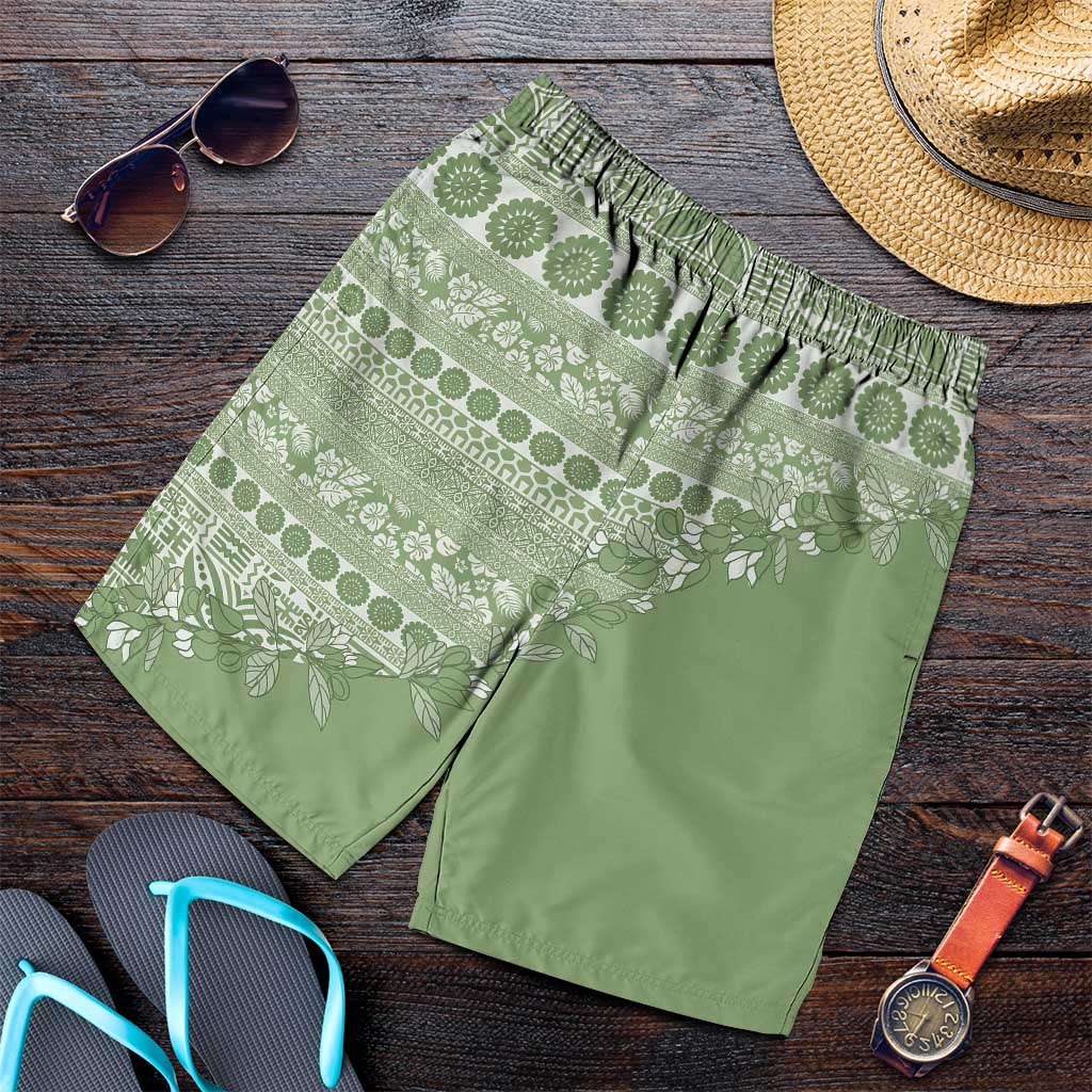 Fiji Marau na Kerisimasi Shorts for Men Sage Green Tagimoucia Tapa Masi Tribal LT9 Green - Polynesian Pride