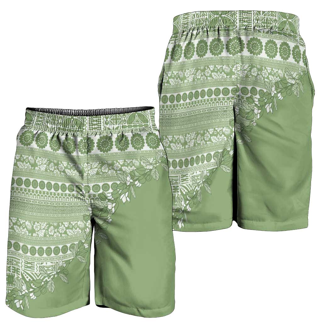 Fiji Marau na Kerisimasi Shorts for Men Sage Green Tagimoucia Tapa Masi Tribal LT9 - Polynesian Pride