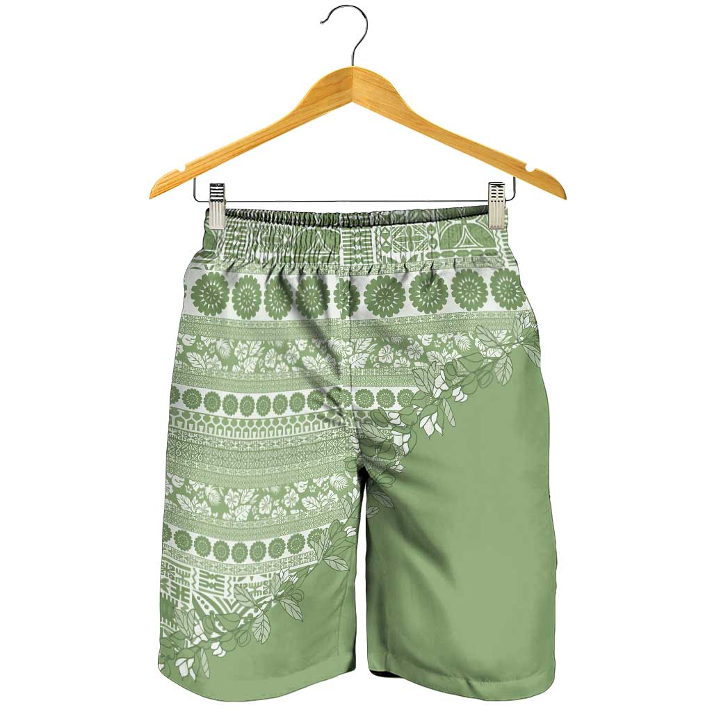 Fiji Marau na Kerisimasi Shorts for Men Sage Green Tagimoucia Tapa Masi Tribal LT9 - Polynesian Pride