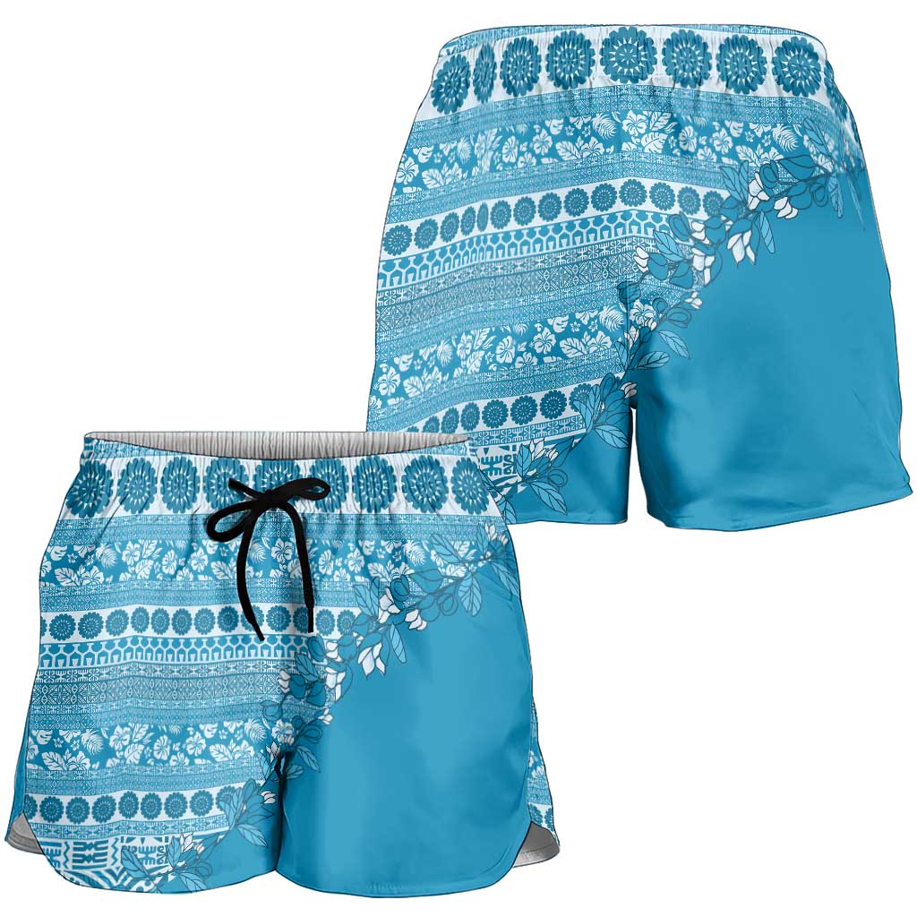 Fiji Marau na Kerisimasi Shorts for Women Aqua Tagimoucia Tapa Masi Tribal LT9 - Polynesian Pride