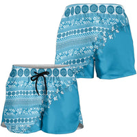 Fiji Marau na Kerisimasi Shorts for Women Aqua Tagimoucia Tapa Masi Tribal LT9 - Polynesian Pride