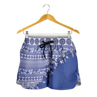 Fiji Marau na Kerisimasi Shorts for Women Blue Tagimoucia Tapa Masi Tribal LT9 - Polynesian Pride
