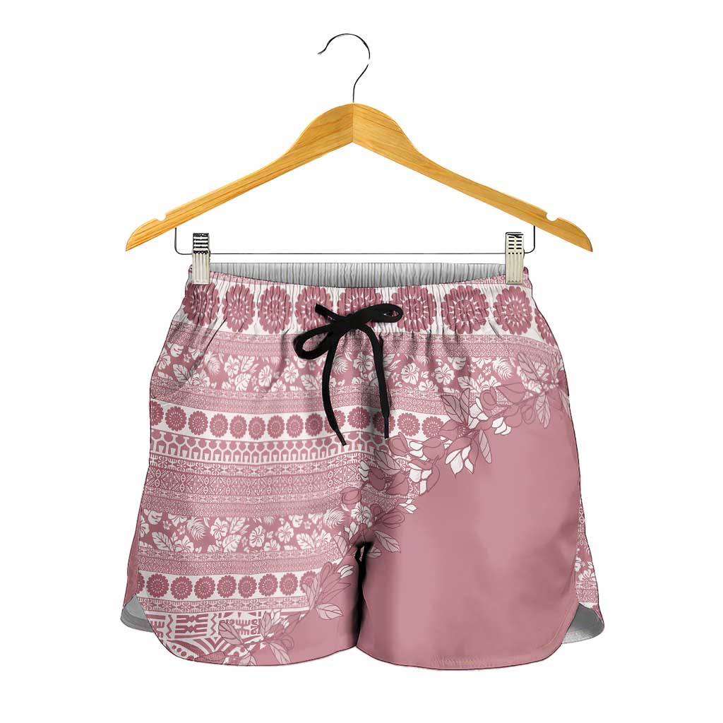 Fiji Marau na Kerisimasi Shorts for Women Dusty Rose Tagimoucia Tapa Masi Tribal LT9 - Polynesian Pride