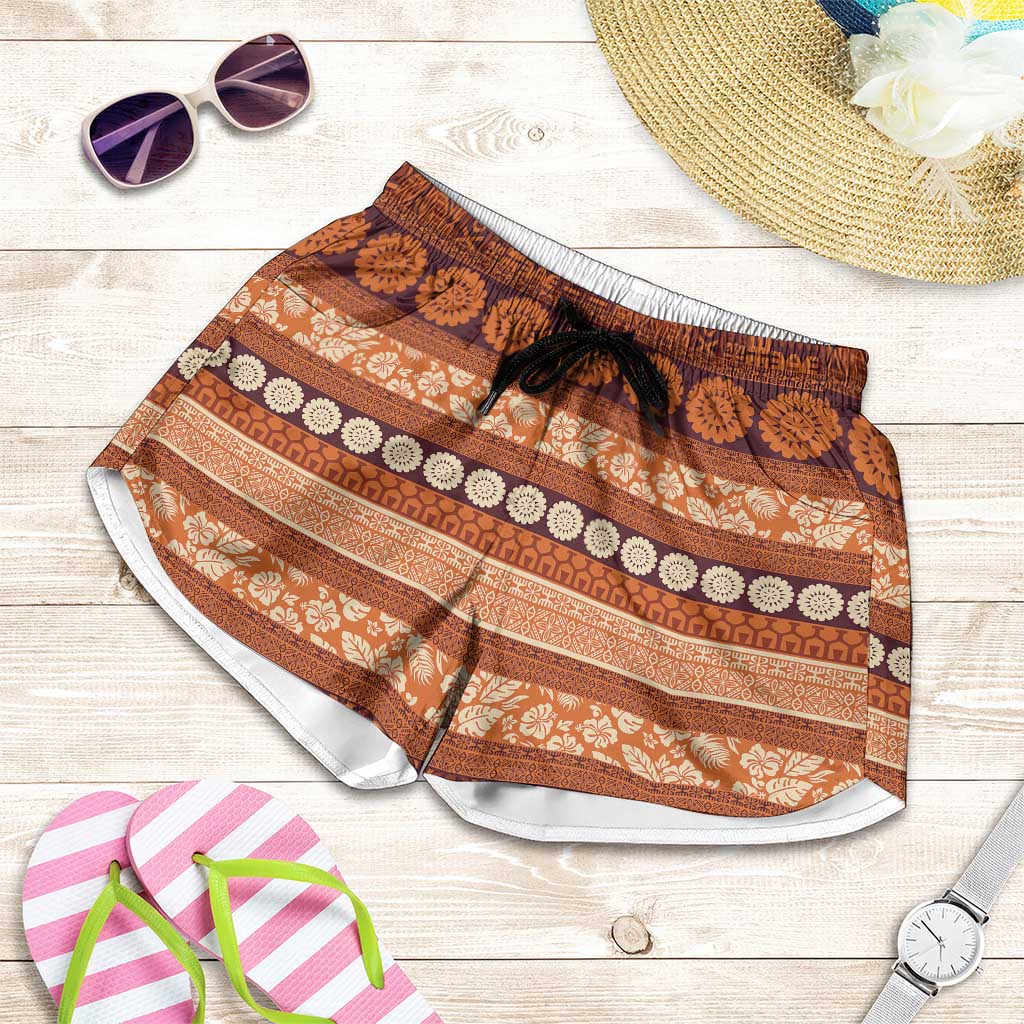 Fiji Marau na Kerisimasi Shorts for Women Gold Tapa Masi Inspired Christmas LT9 Gold - Polynesian Pride