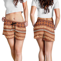 Fiji Marau na Kerisimasi Shorts for Women Gold Tapa Masi Inspired Christmas LT9 - Polynesian Pride